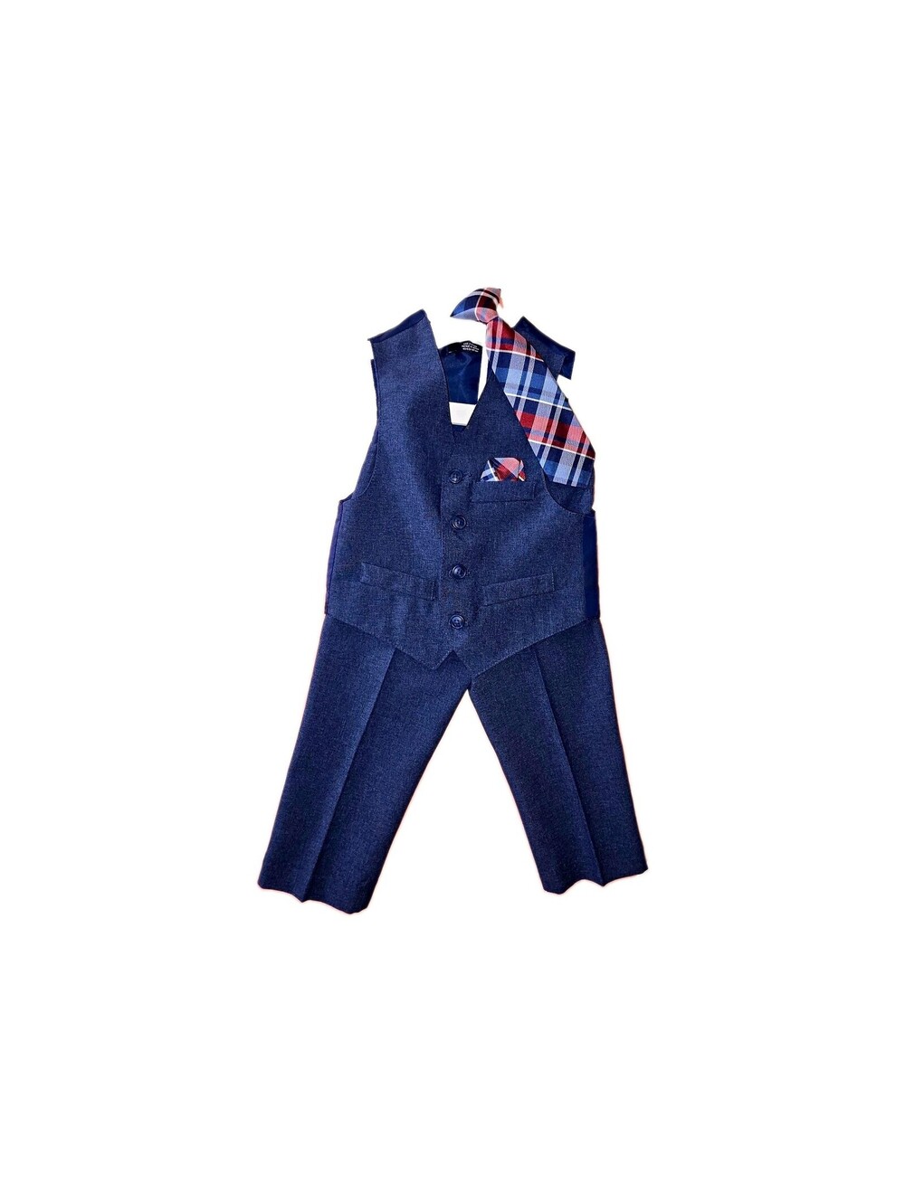 Nautica Boys 2T Blue Plaid 3-Piece Suit Set Vest Pants Tie Pocket Square